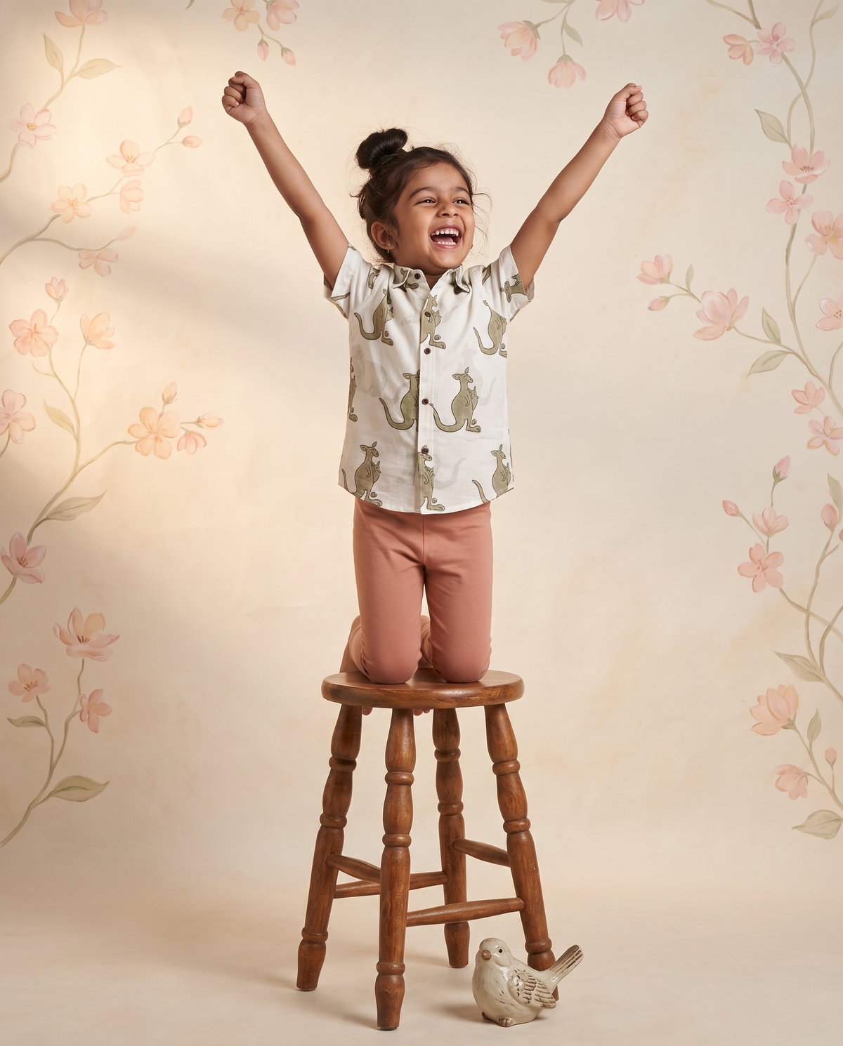 Olive Kangaroos - Kids Pure Cotton Printed Shirt