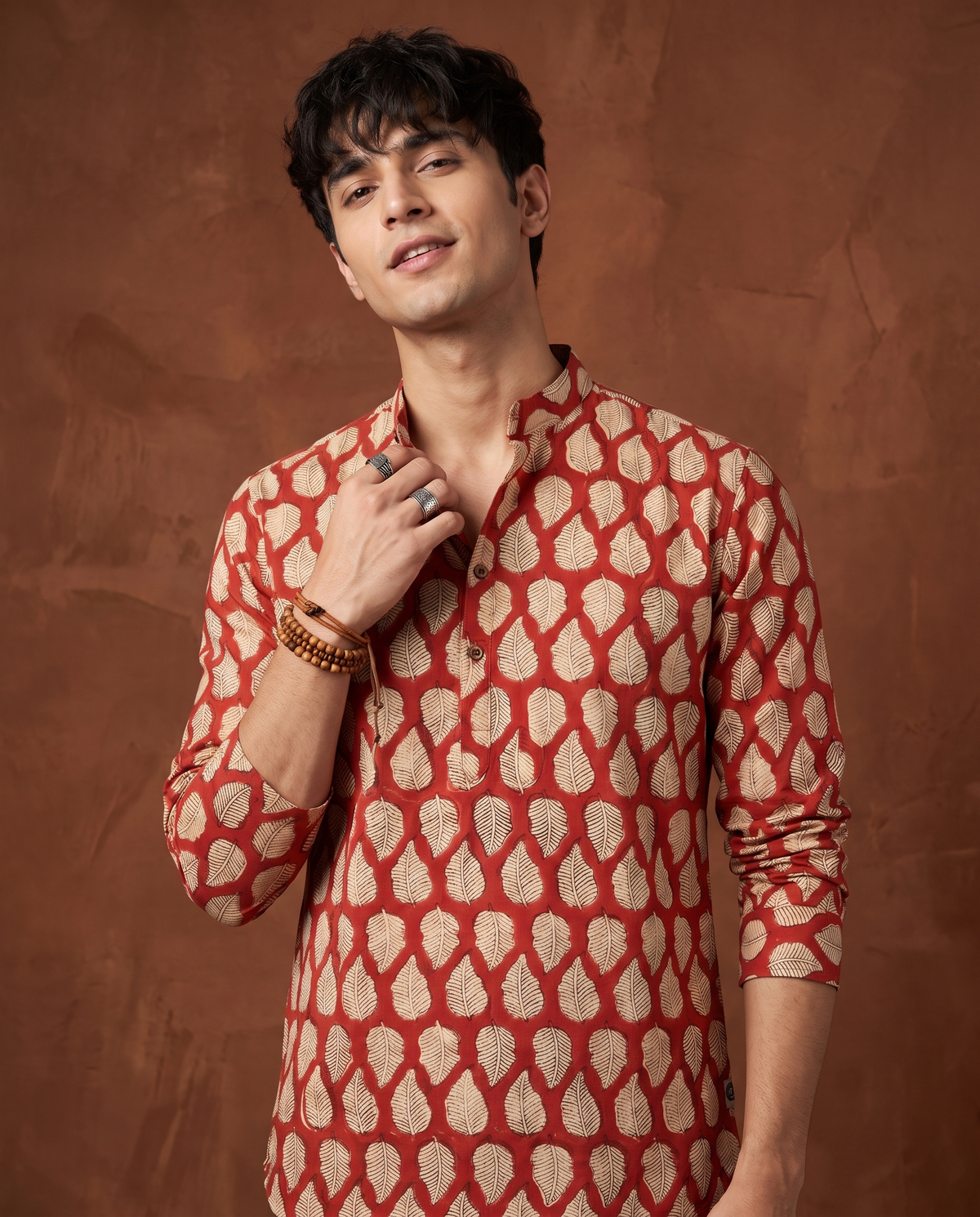 Peepal Leaves Terracotta - Handblock Print - Adults Pure Cotton Short Kurta