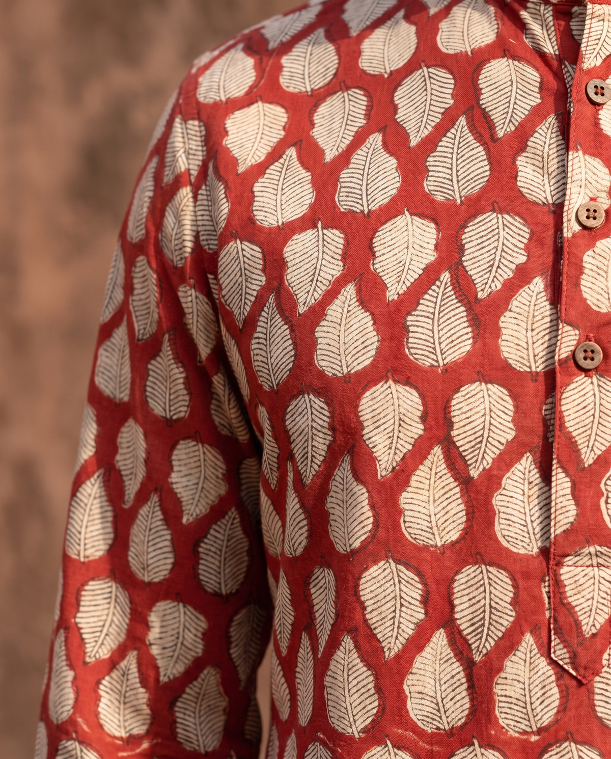 Peepal Leaves Terracotta - Handblock Print - Adults Pure Cotton Short Kurta