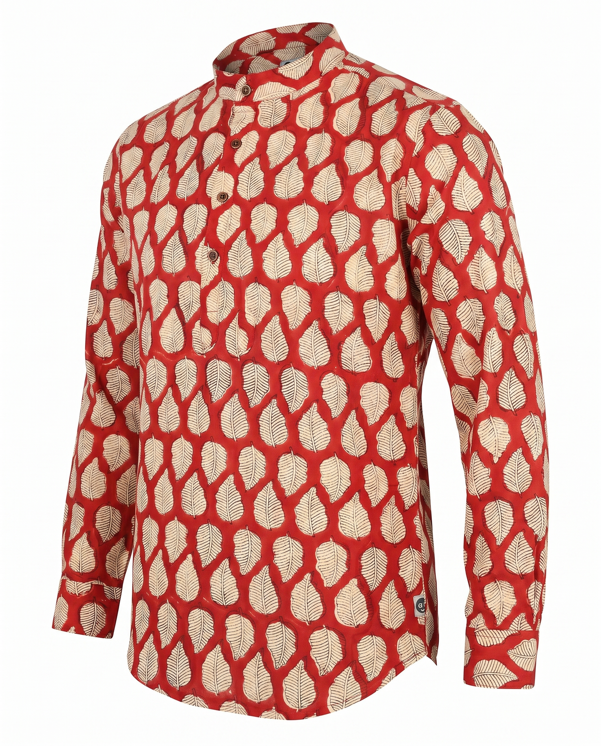 Peepal Leaves Terracotta - Handblock Print - Mens Pure Cotton Short Kurta