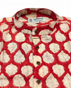 Peepal Leaves Terracotta - Handblock Print - Mens Pure Cotton Short Kurta