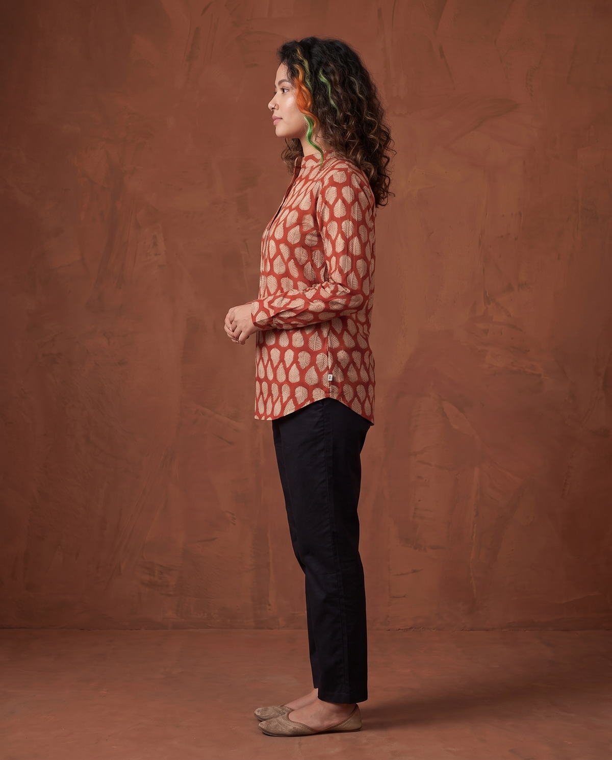 Peepal Leaves Terracotta - Handblock Print - Adults Pure Cotton Short Kurta
