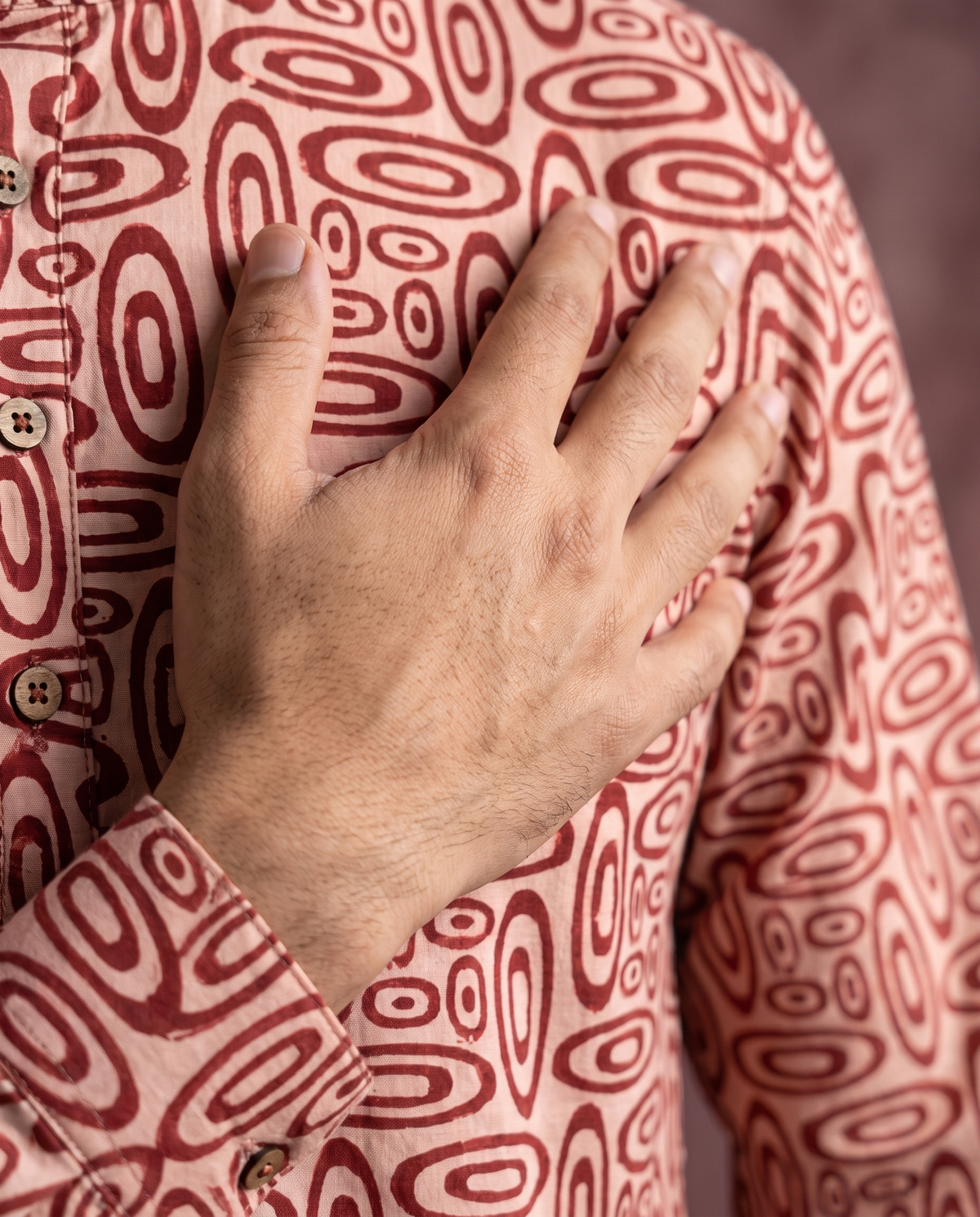 Red Ovals - Handblock Print - Adults Pure Cotton Short Kurta
