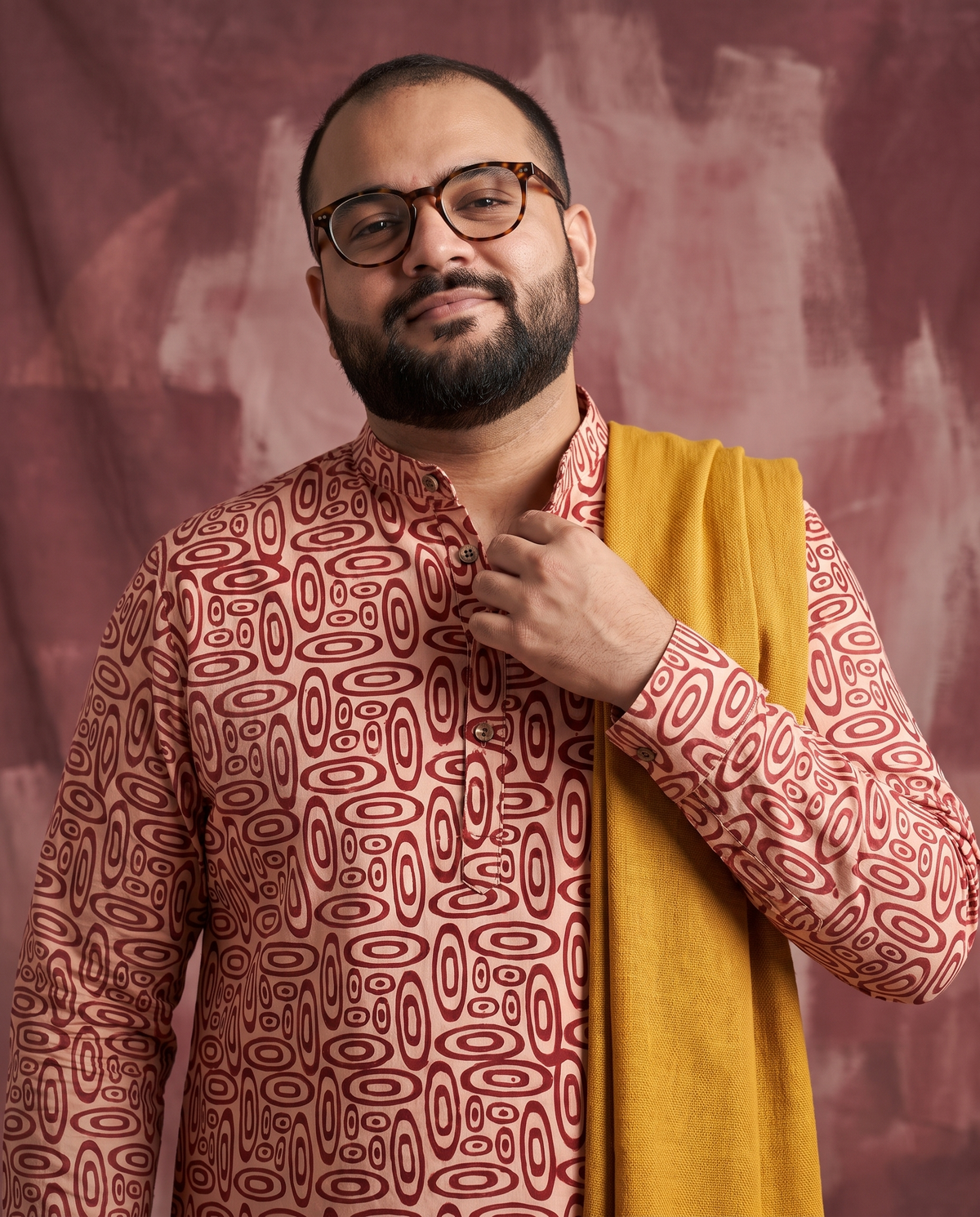 Red Ovals - Handblock Print - Adults Pure Cotton Short Kurta