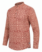 Red Ovals - Handblock Print - Mens Pure Cotton Short Kurta