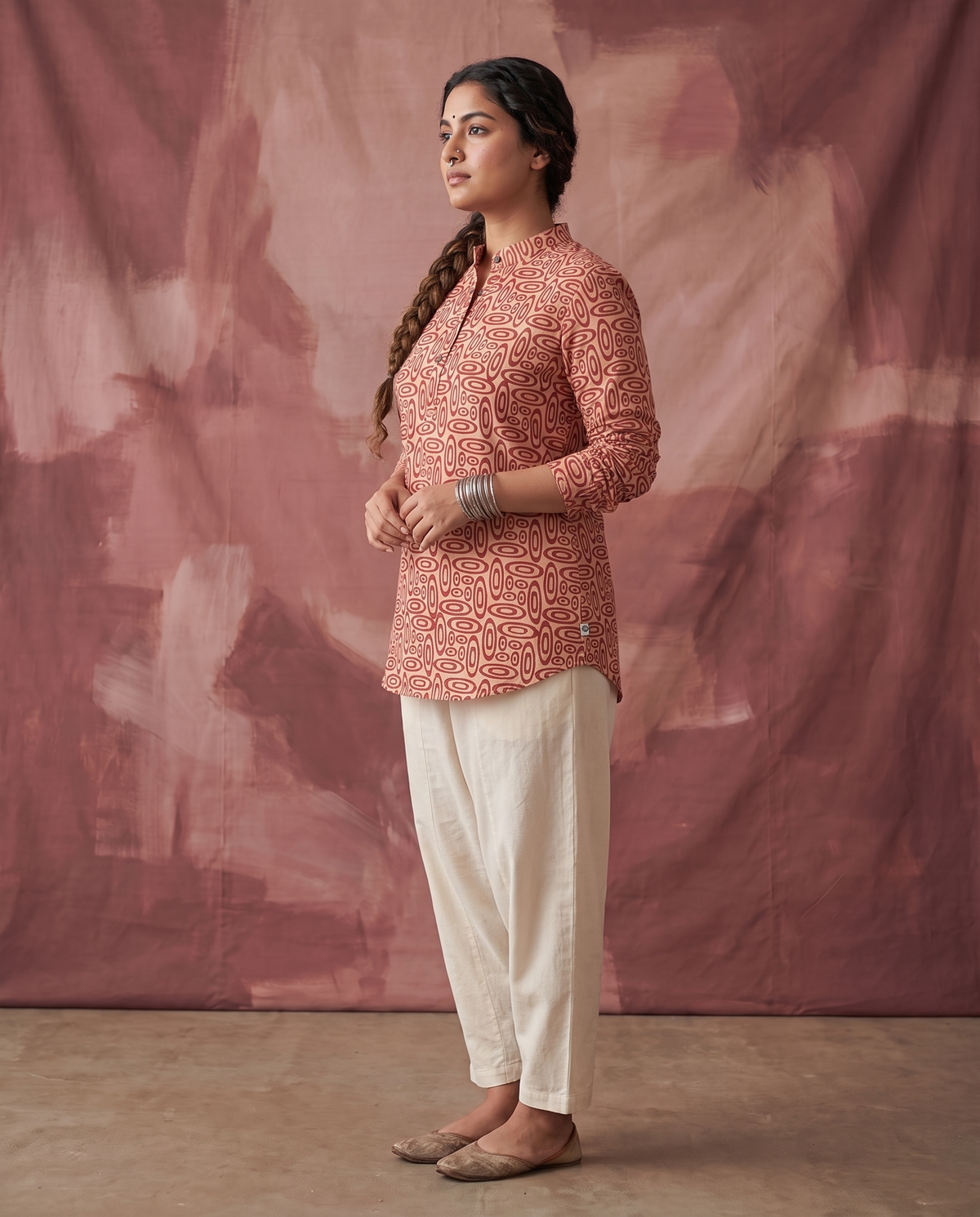 Red Ovals - Handblock Print - Adults Pure Cotton Short Kurta