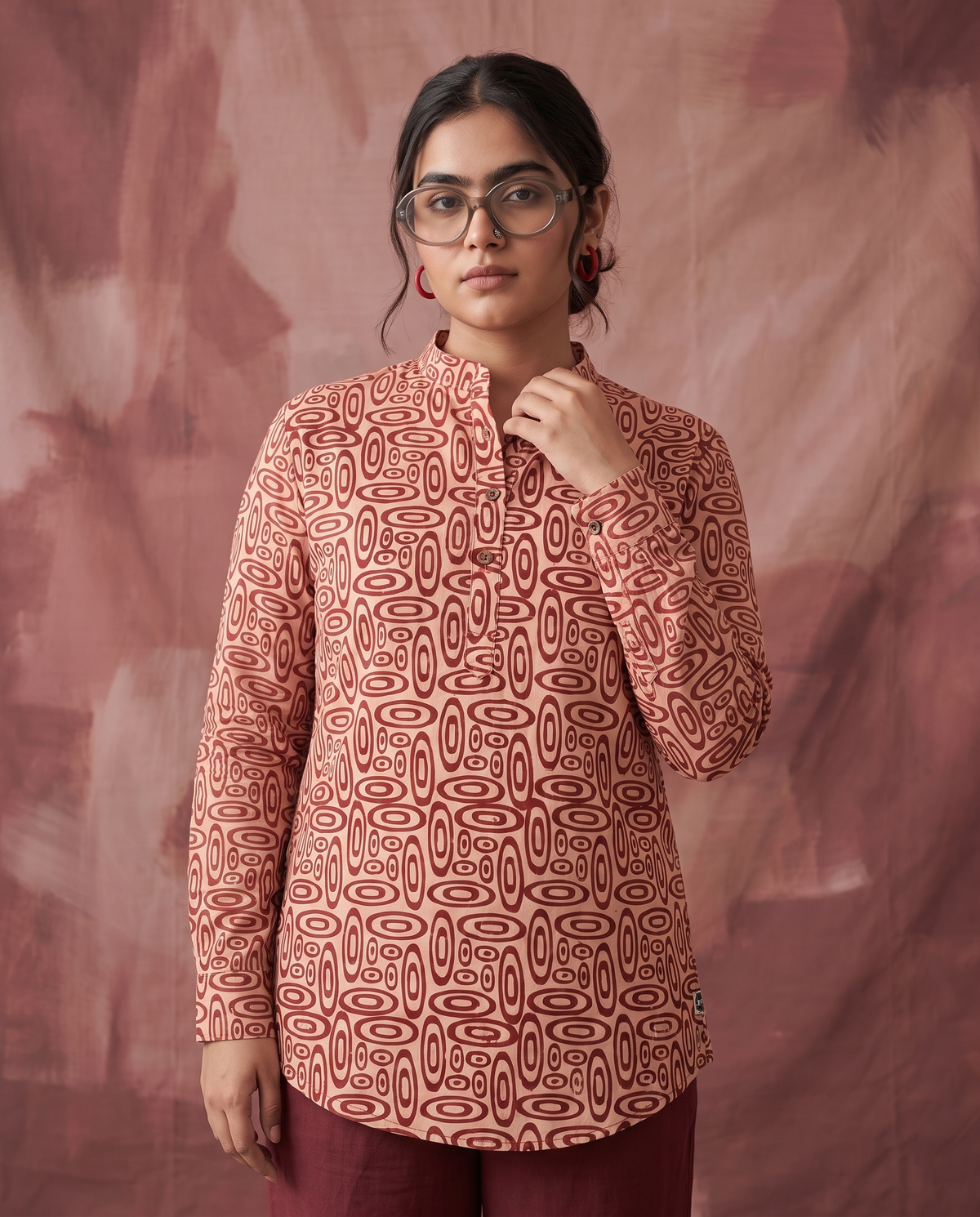 Red Ovals - Handblock Print - Adults Pure Cotton Short Kurta
