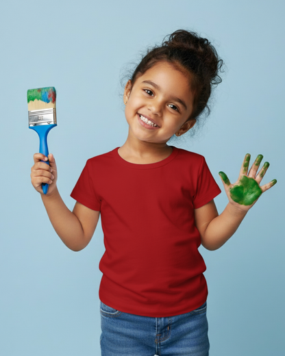 Red Half Sleeve Plain Kids T-Shirt