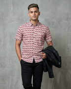 Red Swans - Sanganeri Print - Men’s Pure Cotton Regular Shirt