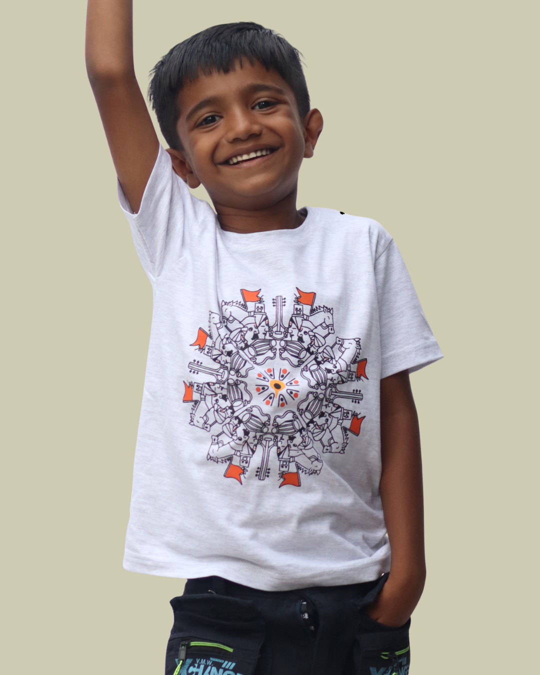 Ringan Mandala - White Melange - Unisex Kids T-shirt