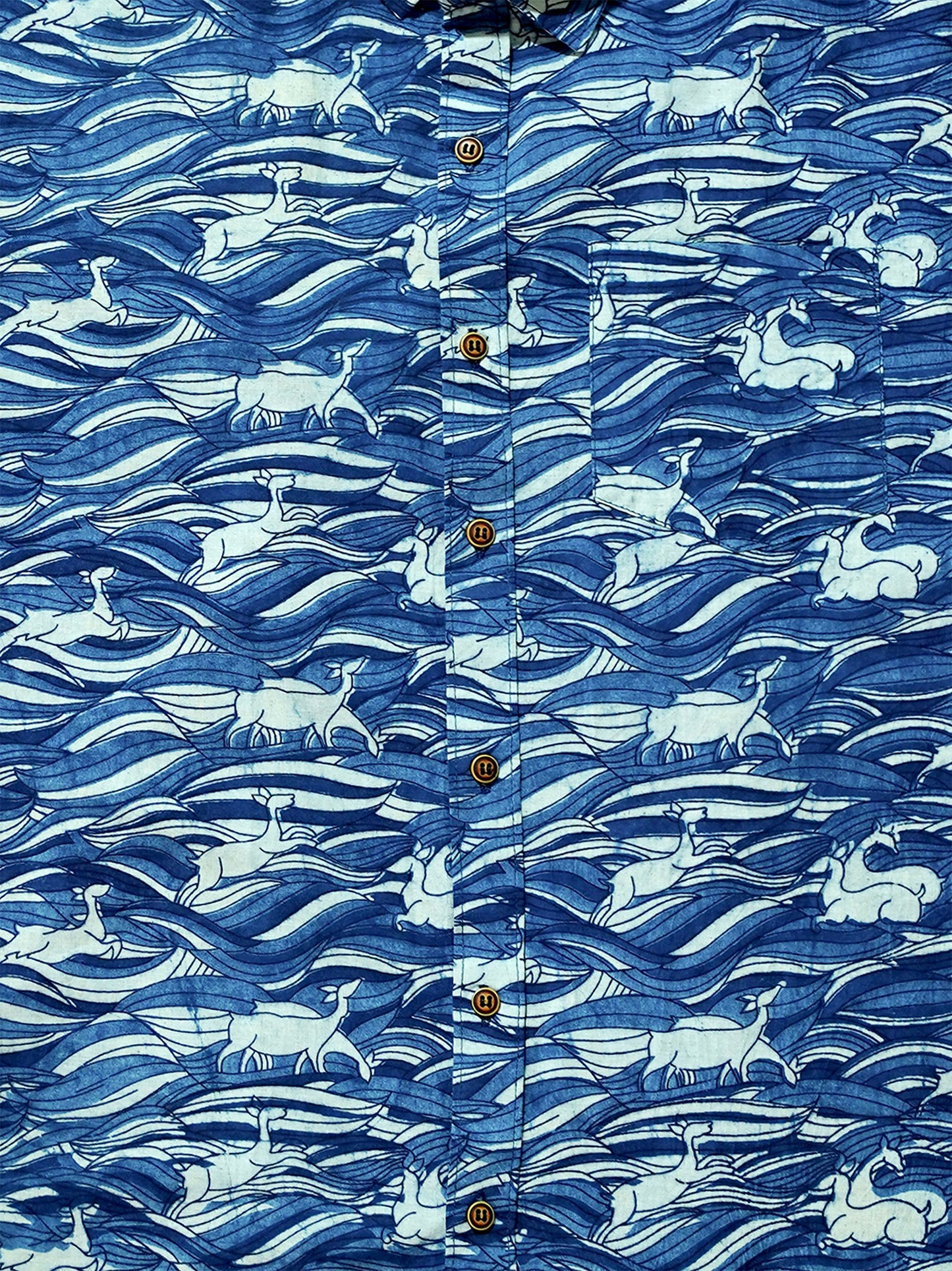 Surfing Deers - Handblock Print - Men’s Pure Cotton Regular Shirt