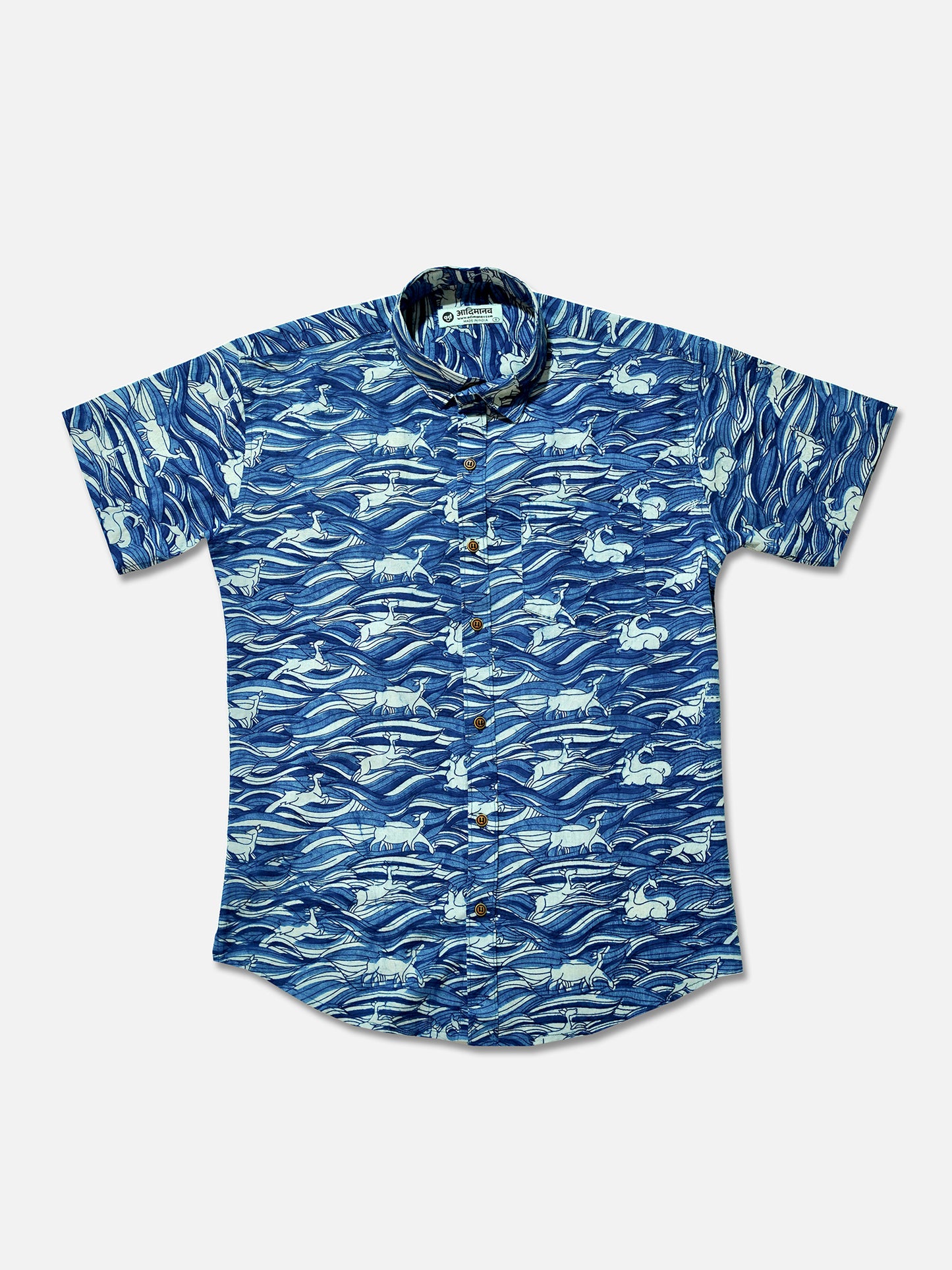 Surfing Deers - Handblock Print - Men’s Pure Cotton Regular Shirt