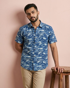 Surfing Deers - Handblock Print - Men’s Pure Cotton Regular Shirt