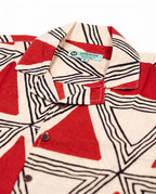 Terracotta Triangles - Handblock Print - Unisex Pure Cotton Cuban Collar Shirt