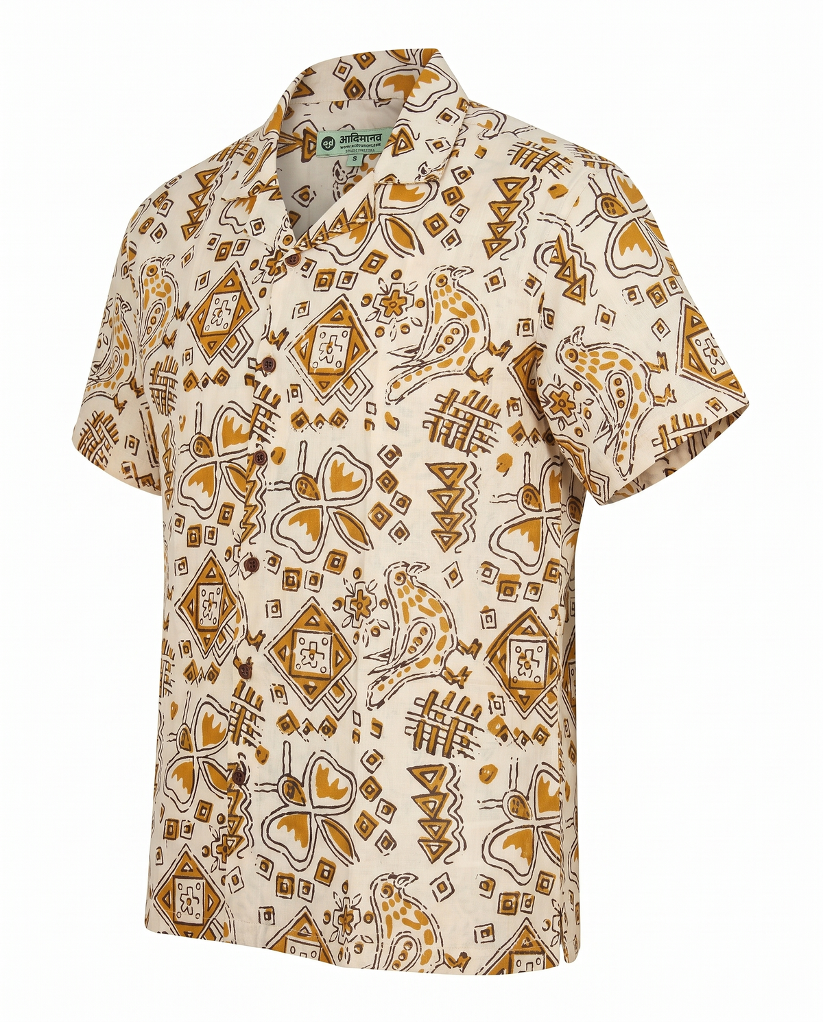 The Folk Bird - Handblock Print - Unisex Pure Cotton Cuban Collar Shirt