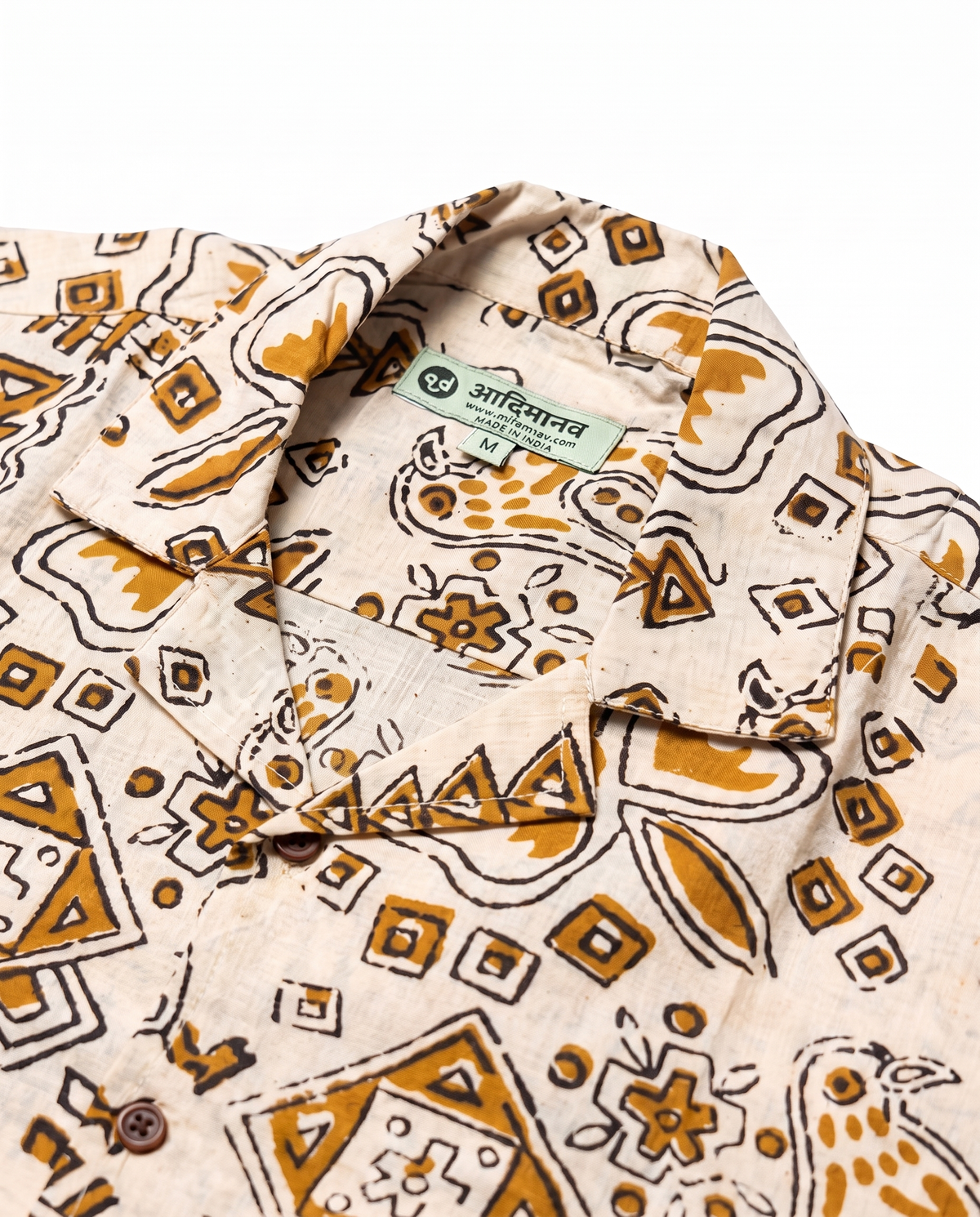 The Folk Bird - Handblock Print - Unisex Pure Cotton Cuban Collar Shirt