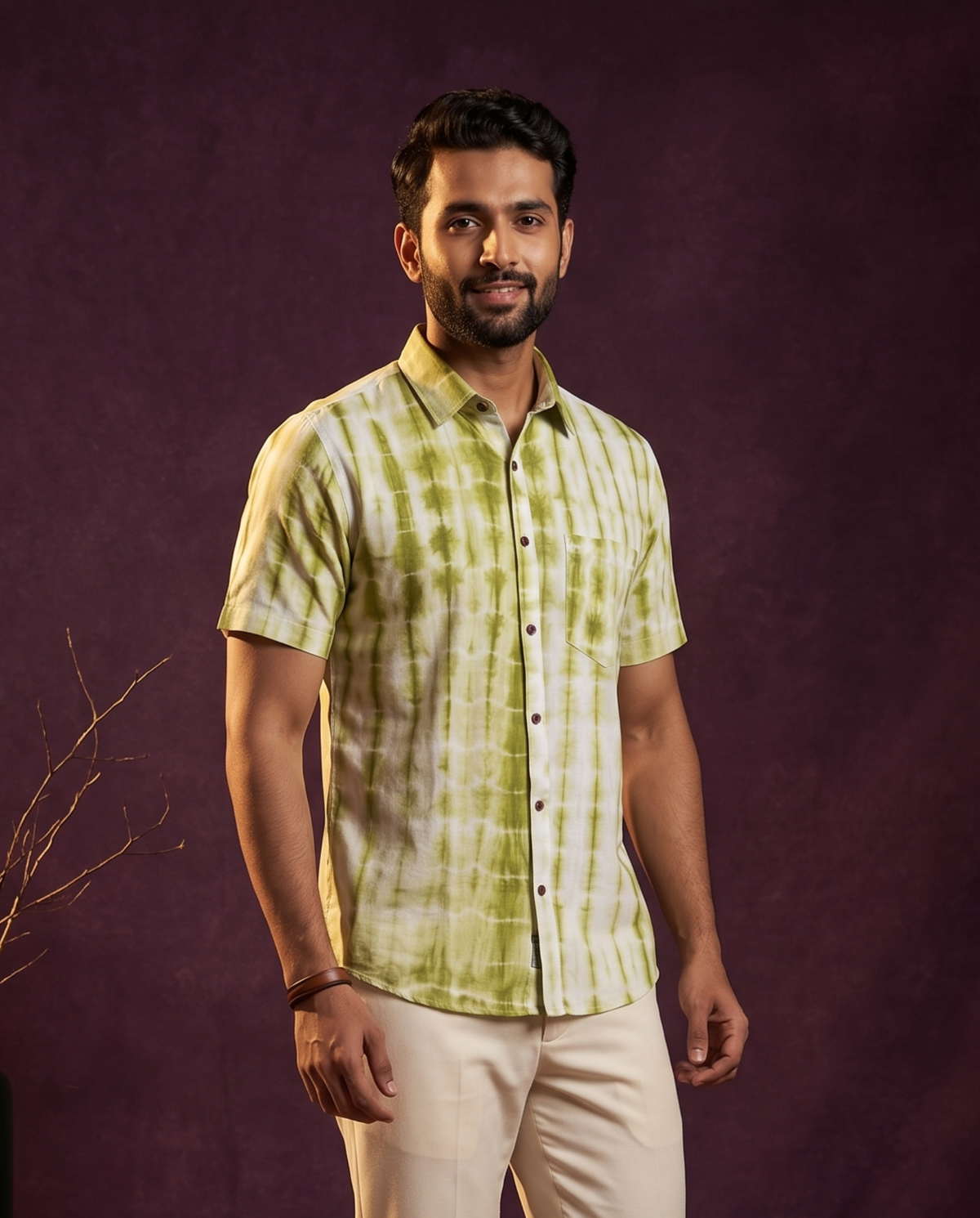 Tie & Dye - Green - Handblock Print - Men’s Pure Cotton Regular Shirt