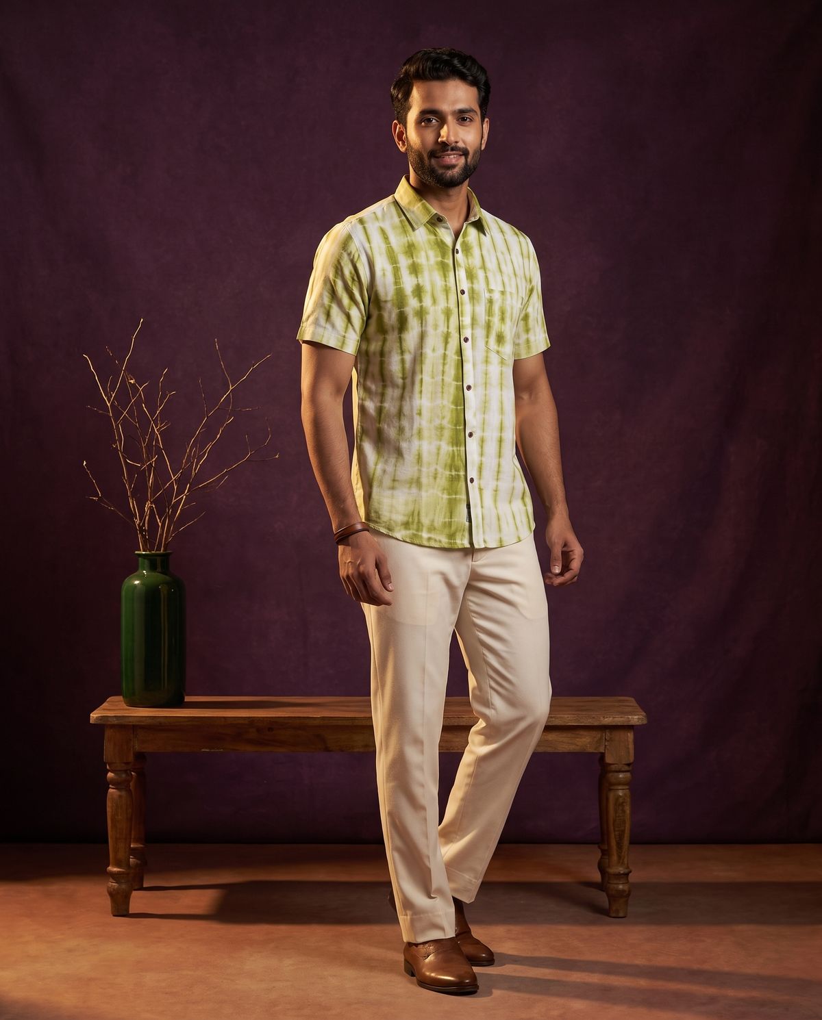 Tie & Dye - Green - Handblock Print - Men’s Pure Cotton Regular Shirt