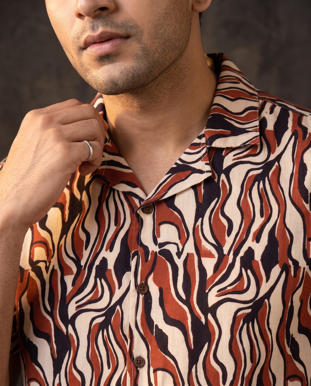 The Tiger Stripe - Handblock Print - Unisex Pure Cotton Cuban Collar Shirt