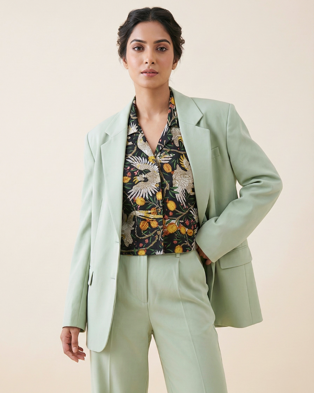 Tropical Birds - Sanganeri Print - Women’s Pure Cotton Crop Shirt