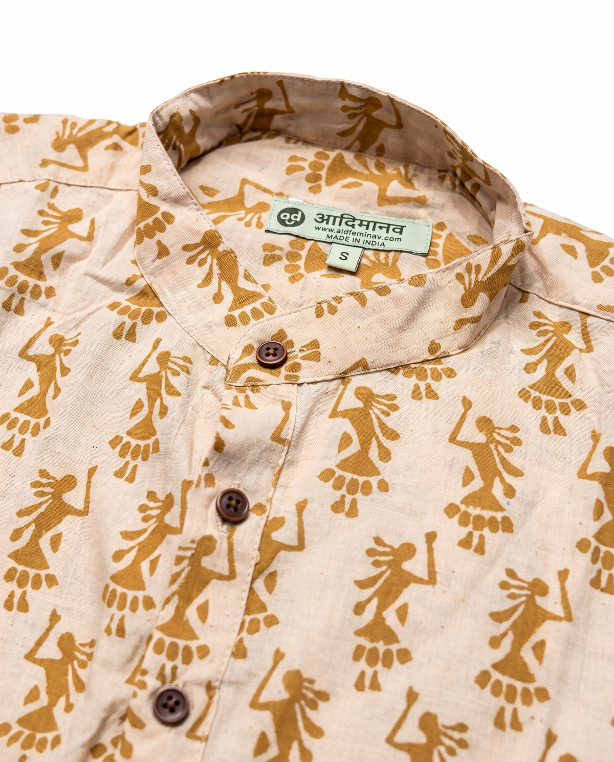Warli Dance - Handblock Print - Mens Pure Cotton Short Kurta