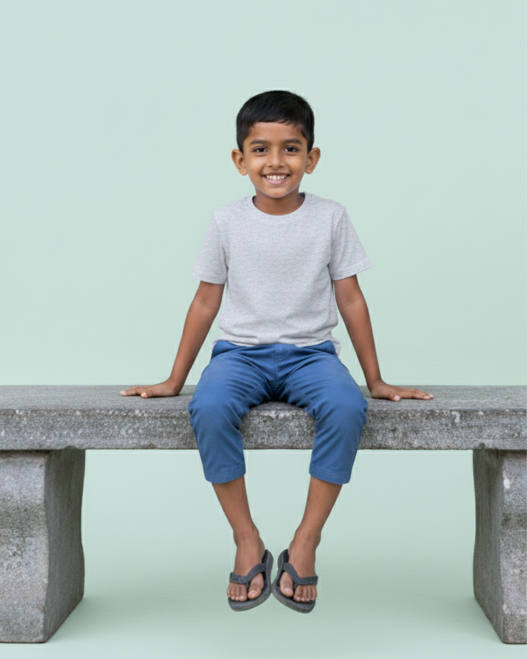 White Melange Half Sleeve Plain Kids T-Shirt