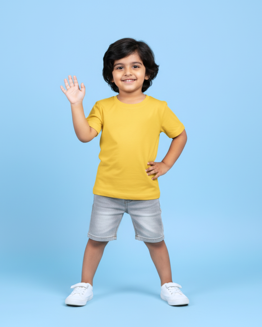 Yellow Half Sleeve Plain Kids T-Shirt